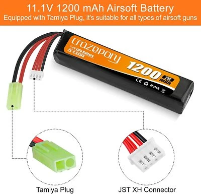Airsoft Batterie 7,4V wiederaufladbar 2S LiPo 1200mAh 25C Hobby Batterie Akku - Bild 1 von 4