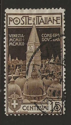Italy Scott #125 used 1912 re-erection of the Campanile at Venice, 15c dk brown - Image 1 of 2