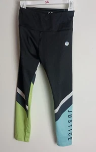 Girls Justice Gray Colorblock Black White Blue Green Yoga Pants Size S 7/8 NEW - Picture 1 of 3