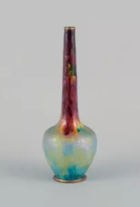 Fauré et Marty para Limoges, Francia. Jarrón grande esmaltado con cuello estrecho. - Imagen 1 de 9