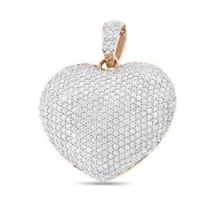 2 Ct Heart Pendant Necklace Natural Diamond Pave Set 10K Rose Gold For Women
