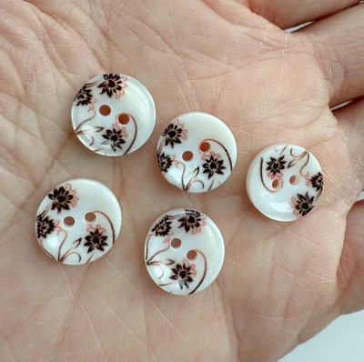 10PC White Floral Resin Shirt Button 2 Hole Flat Back Buttons 11mm - Image 1 of 3