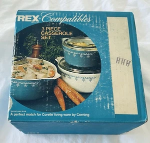 Factory Seal Pyrex Corelle 3-Piece CASSEROLE SET w LIDS SNOWFLAKE BLUE  - Picture 1 of 6