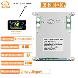 JK BMS JK-B2A8S20P 4S-8S 200A Li-Ion LiFePo4 BMS mit Active Balance BT/RS485 SAU - Bild 1 von 19
