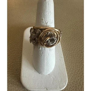 Anello filo pieno oro 14 kt con filo in argento fine misura 8 - Foto 1 di 5