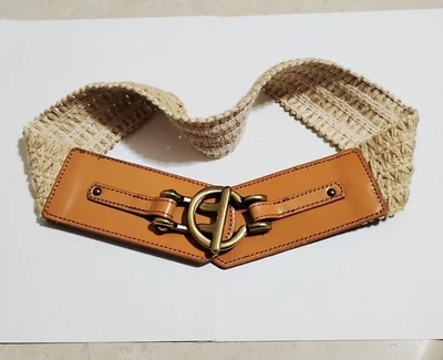 Cinturón para mujer Fossil 29-30" cuero sintético tostado yute? Hebilla Boho Western tono latón Foto 1 de 4