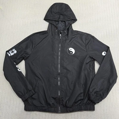 Good Vibes Yin Yang 夹克男式大号黑色连帽风衣全拉链图案 — 第 1/4 张图片