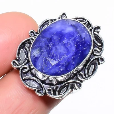 Anillo único banda hermana zafiro azul joyería plata de ley 925 talla 6,5 I876 Foto 1 de 4