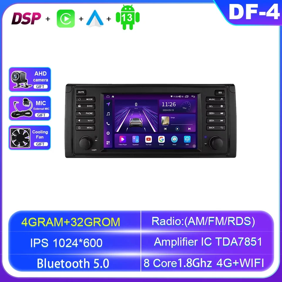 For BMW 5 Series E39 X5 E53 M5 Android CarPlay Car Radio GPS Stereo Video Player - Image 1 of 4