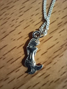 Collana Vintage Argento Sterling 925 Italia 1,5mm Curb 16" con Ciondolo Sirena Seduta - Foto 1 di 5