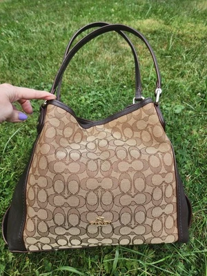 Bolso de Hombro Cartera Coach Signature Edie 31 Logo Lona/Cuero Marrón #57933 Foto 1 de 4