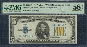 1934-A $5 Silver North Africa Fr. 2307 PMG 58 EPQ - Picture 1 of 2