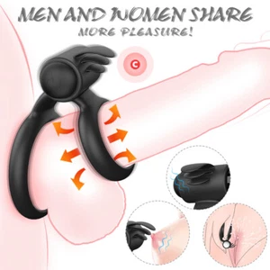Silicone-Cock-Ring-Penis-Ring-Waterproof-Couple-Vibrator-Toys Use Lubricants - Picture 1 of 10