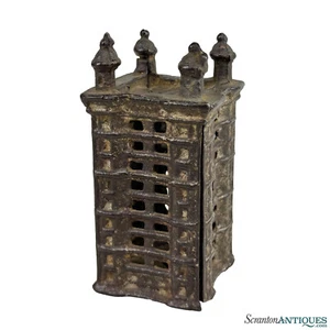 Antique Traditional Cast Iron Skyscraper Tower Coin Bank - Picture 1 of 9