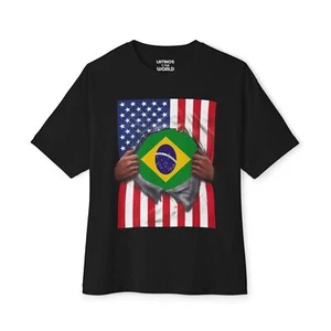 T-shirt Bandiera Brasile + USA Flag Pride | Brasiliano + Bandiera Americana Strappo 4 luglio - Foto 1 di 9