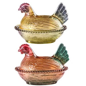 Indiana Glass Amber Glass Hen on Nest Chicken Lidded Covered Candy Dish - Foto 1 di 14