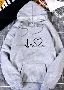 Women's Graphic Heart Rate Print Pullover Space Gray Sweatshirt Hoodie Small 4  - Picture 1 of 9