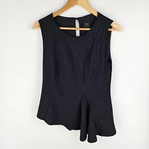David Lawrence Top Womens S Black Pinstripe Asymmetric Hem Sleeveless Workwear - Picture 1 of 8
