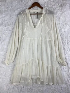 Vestido Babydoll Stradivarius Mujer L Blanco Gasa Mangas Largas Bohemio Nuevo con Etiquetas - Imagen 1 de 10