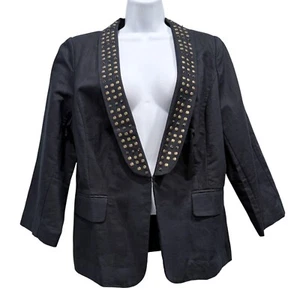 Twiggy London Linen Blend Blazer Brass Stud Snap Embellishment Black Size L - Picture 1 of 12