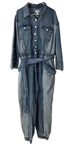 LAtiste by Amy Womens 2X Jumpsuit Blue Two-Tone Denim Long Sleeve One-Piece NEW - Picture 1 of 4