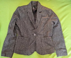 Blazer Sacko Kragen Damen 46 edler Broschenknopf Meliert Schwarz Weiß Waschbar - Bild 1 von 8