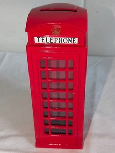 Vintage 1998 Zelox Metal British Crown Red Telephone Booth Coin Bank 6 in - Picture 1 of 6