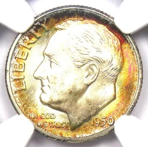 1950-D Roosevelt Dime 10C Coin - Certified NGC MS68 FT (FB) - $1,650 Value - Picture 1 of 6