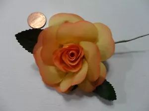 Yellow Orange Tipped Faux Silk Gardenia Flower - Vintage - Millinery - Picture 1 of 3