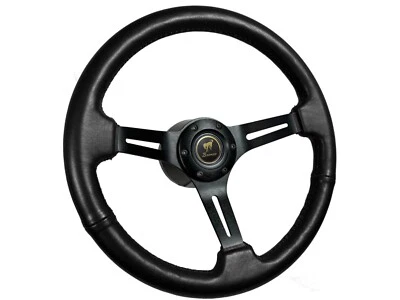 1978-91 Ford Bronco 14"  Black Genuine Leather 6-Bolt Steering Wheel Kit - Image 1 of 4