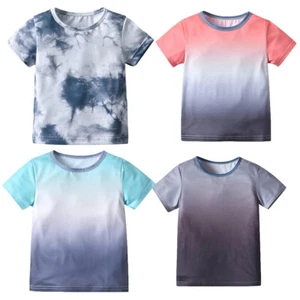 NEW Baby Toddler Boy Gradient Color Short Sleeve T-Shirt Top 1 to 6 Years Kids - Picture 1 of 16