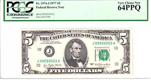 1977 $5 Federal Reserve Note Kansas City PCGS Very Choice New 64PPQ #J00550503A - Picture 1 of 2