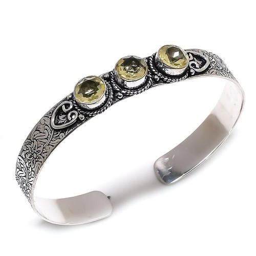 VALENTINO Bracciale in argento sterling 925 fatto a mano con pietre preziose quarzo limone regolabile