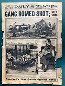 1932 Original Newspaper GANGLAND KILLING “ GANG ROMEO SHOT “ CAR CRASH - Picture 1 of 7