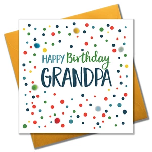 Birthday Card, Dots, Happy Birthday, Grandpa, Embellished with colourful pompoms - Picture 1 of 5