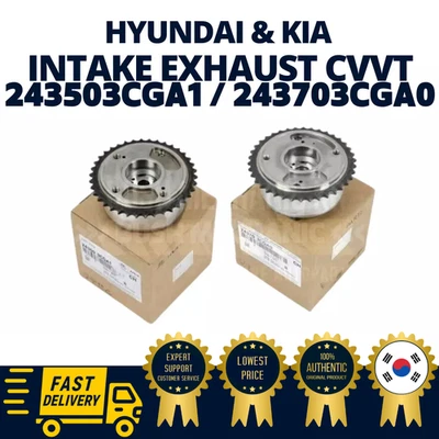 GENUINO OEM Hyundai Kia admisión escape CVVT árbol de levas engranaje 243503CGA1 243703CGA0 Foto 1 de 4
