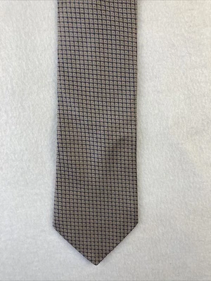 "Corbata de seda azul tostado Club Room by Charter Club para hombre hecha en EE. UU. geométrica usada en excelente estado 57""" Foto 1 de 4