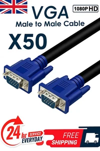 Bulk 50-Pack VGA/SVGA Monitor Cables – 1.5M Male-to-Male 15-Pin PC to LCD - Afbeelding 1 van 9