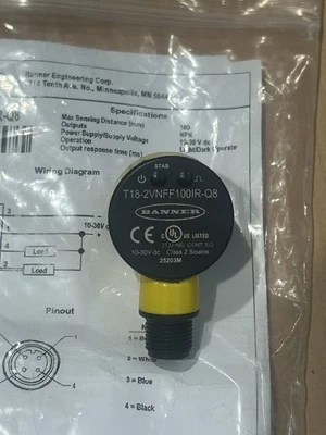 Banner Engineering T18-2VNFF100IR-Q8 Sensor BRAND NEW - Image 1 of 2