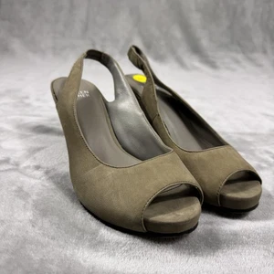 Eileen Fisher Shoes Womens Size 6 Taupe Leather Peep Toe Wedge Slingback Comfort - Picture 1 of 10