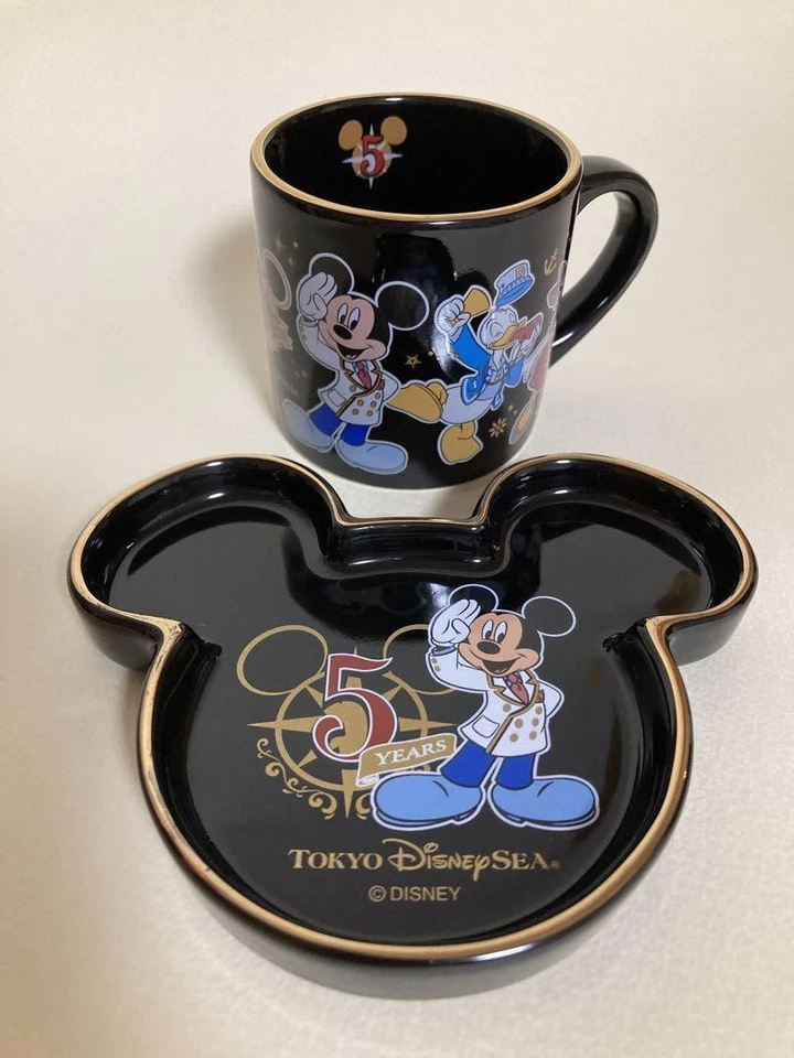 Tokyo Disney Sea 5th Anniversary Cup & Saucer Set Black Mickey Mouse Tableware - Image 1 of 4