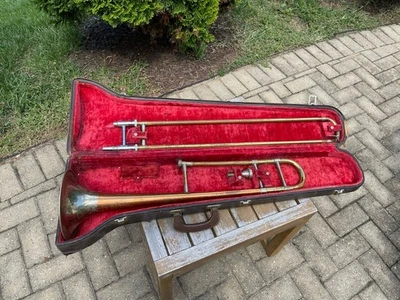 Vintage 1957 Holton Super Collegiate Trombone 2 Tone Copper Silver Bell W/ Case - Image 1 of 4
