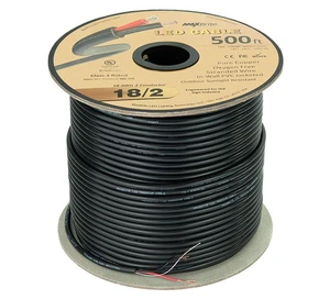 Cable LED de bajo voltaje de 500 pies 18 AWG, 2 conductores, clasificación para exteriores, funda negra... - Imagen 1 de 2