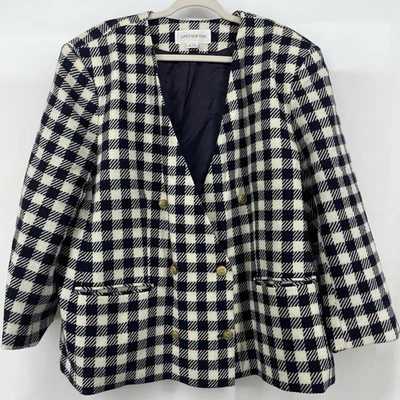 Jones New York Size 2X Double Breasted Blazer 100% WOOL Navy Blue Gold Buttons - Image 1 of 4