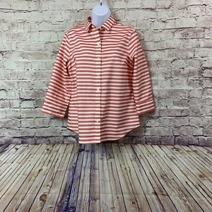 Jones New York Shirt Womens Medium Orange Stripe Button Front Cotton 3/4 Sleeve - Picture 1 of 10