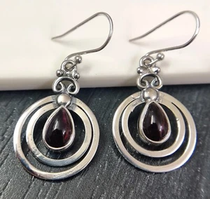 Pendiente colgante hecho a mano de plata esterlina 925 granate rodolita pera natural - Imagen 1 de 24