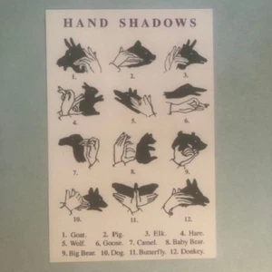 Sombras de mano - 12 imágenes de marionetas de animales - postal de felicitación sin usar - Envío GRATIS - Imagen 1 de 4