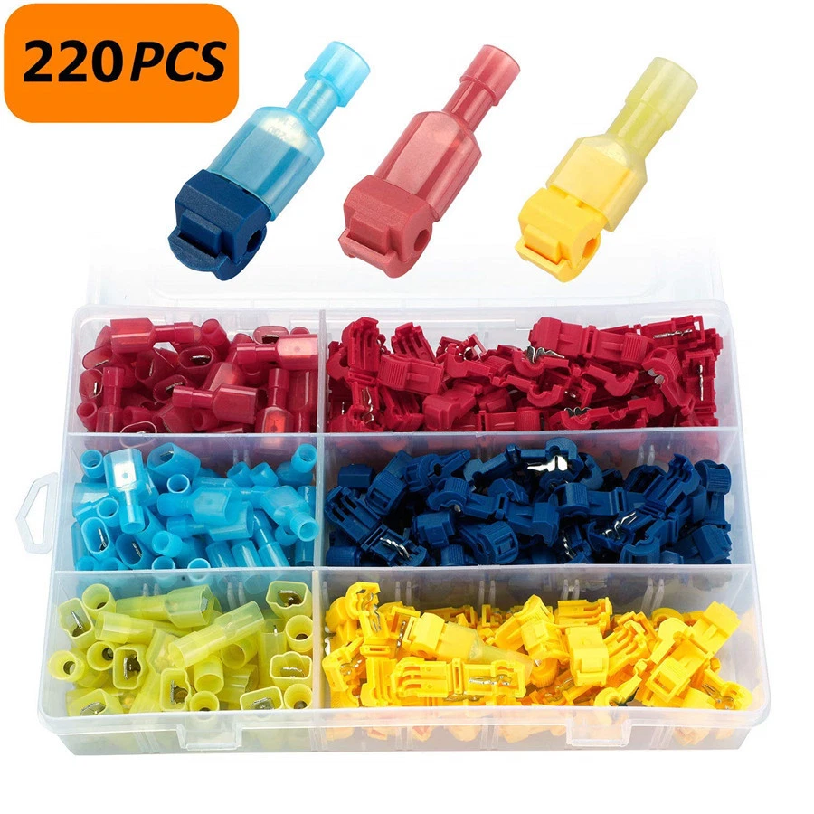 220pc Insulated Quick Splice Wire Terminals T-Tap Kit Male Spade Wire Connectors - Image 1 of 4
