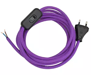 Textilkabel mit Stecker Schalter Anschlusskabel Eurostecker Zuleitung Lila 3m - Bild 1 von 5