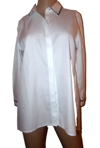 CHICO'S OP(4-6 PETITE),LONG SLEEVE WHITE COLLAR BUTTON DOWN FRONT TOP - Picture 1 of 9